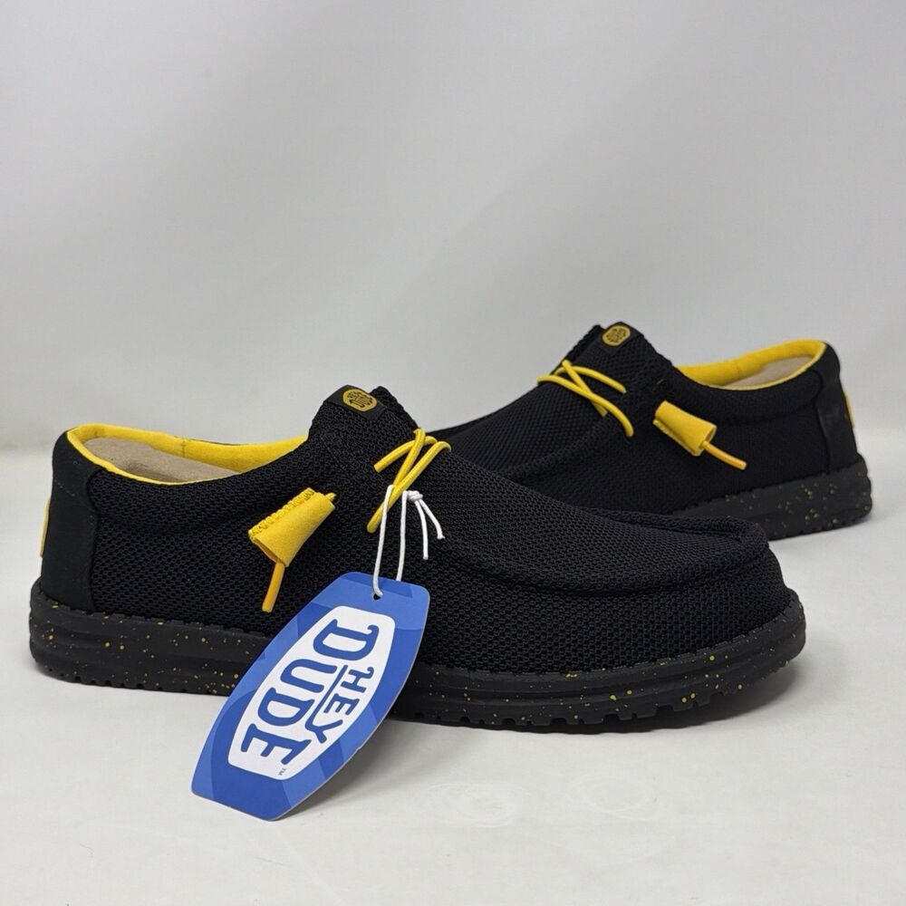 Hey Dude Wally Stretch Sox Men 9 Black Yellow Slip On Shoes 41898-064 NWT